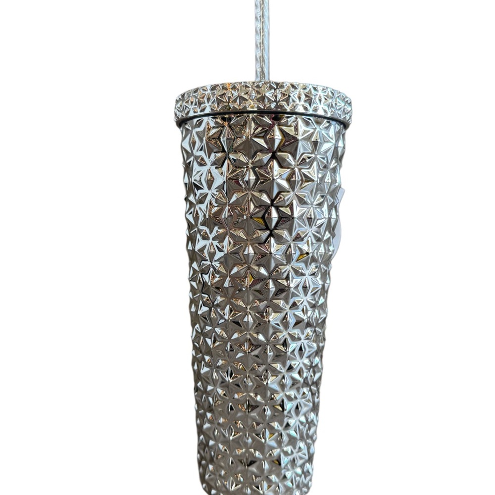 NWT Holiday Time 26oz Y2K Silver Acrylic Textured Tumbler with Lid & Straw
